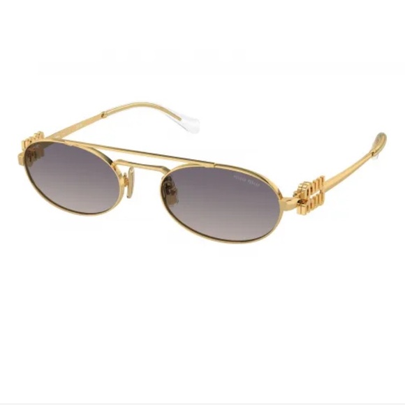 Miu Miu Gold Oval Sunglasses - Picture 1 of 5